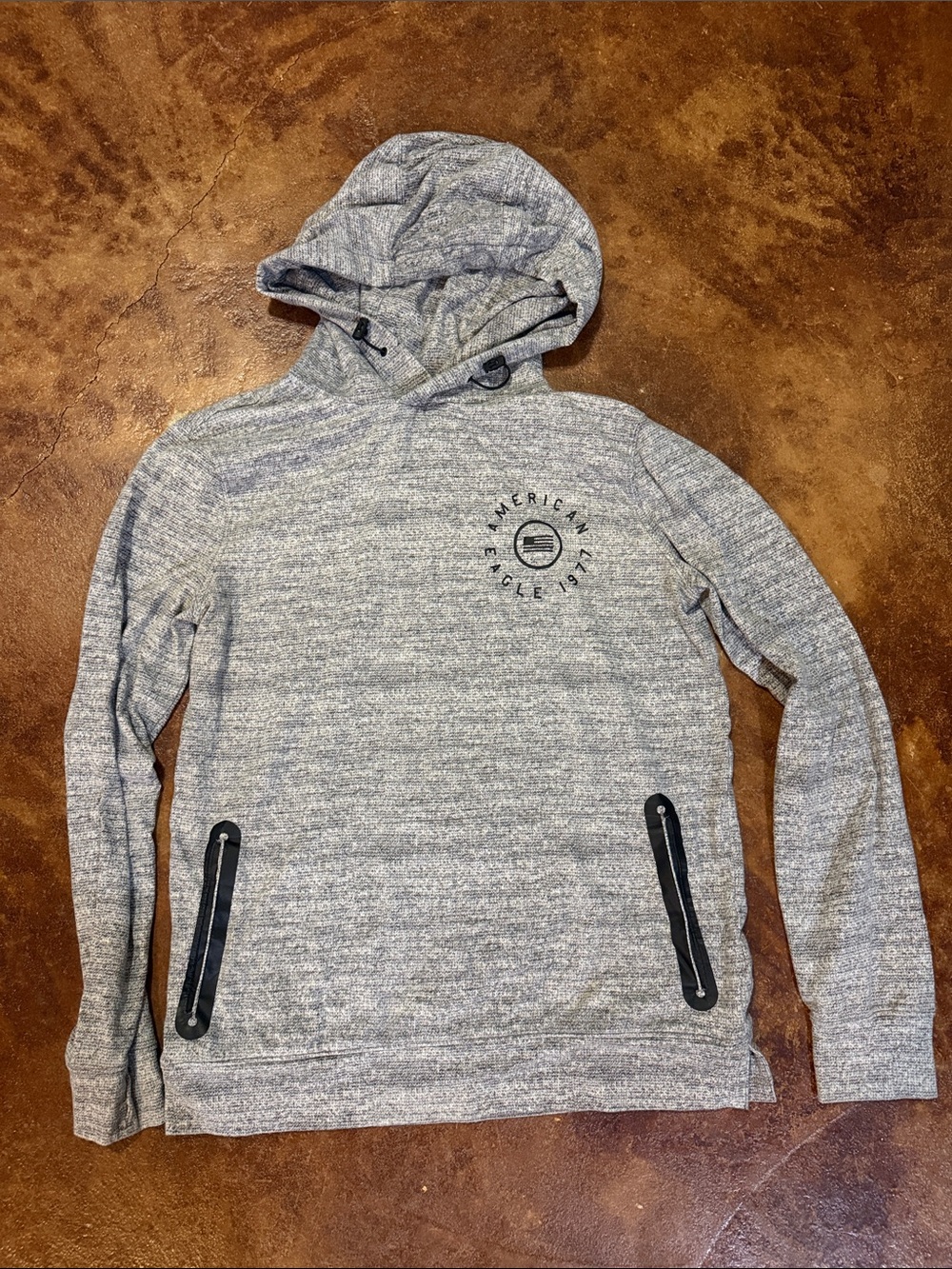 American Eagle Outfitters Heather Gray Zip Pocket Hooded Sweater